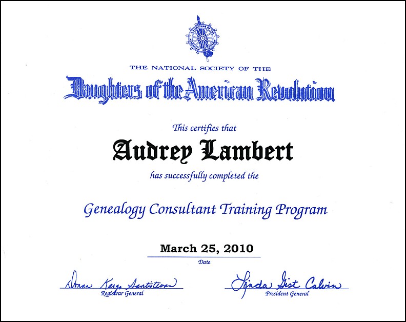 DAR Genealogy Consultant Certificate